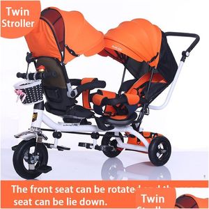 Strollers# Twin Baby Stroller Double Seat Child Tricycle Kids Bike Rotatable Three Wheel Light Protable Pushchair Drop Delivery Baby, Dhizq