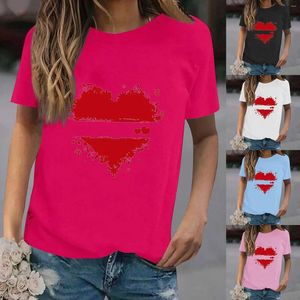 Women's T Shirts Summer Valentine's Day Simple Love Printed Round Neck Short Sleeved Womens Sleeve Plain