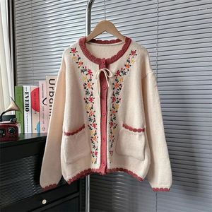 Women's Knits Fresh Forest Vintage Embroidered Flower Knitted Women Cardigan Sweater Jacket Autumn Winter Loose Tops