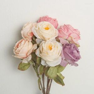 Dekorativa blommor franska romantiska brända kant rosesimulering blommor ins vind sovrum dekoration tjej hjärt picknick po props dekor