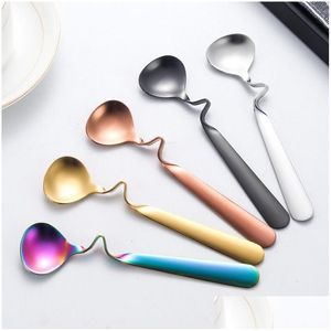 Spoons Tea Coffee Honey Drink Adorable Stainless Steel Curved Twisted Handle Spoon U Handled V Jam Spoons Drop Delivery Home Garden Ki Dhjz5