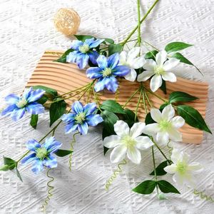 Flores decorativas falsas para paisagismo, requintado, artificial, realista, 5 cabeças, flor clematis, fácil cuidado, simulação de casamento