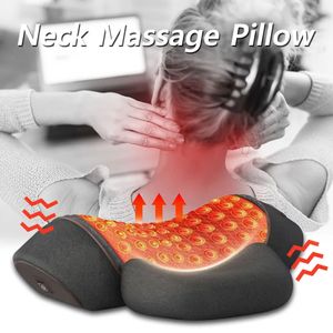 Massera nackkudde Electric Neck Massager Pillow Cervical Bårvärmningsvibration Massage Bak Traction Ortopediska sovkuddar Stöd 231214