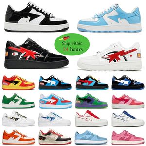 Tasarımcı Bapestas Sıradan Ayakkabı Sta Sk8 Düşük Erkek Sezunayaklar Patent Deri Siyah Beyaz Kırmızı Mavi Kamuflaj Kaykay Jogging Sports Star Trainers 36-45