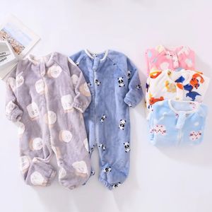 Rompers tecknad flanell barn baby sovsäck säck varma vinterkläder småbarn soversack pyjamas för flickor pojkar barn 1 6t 231214