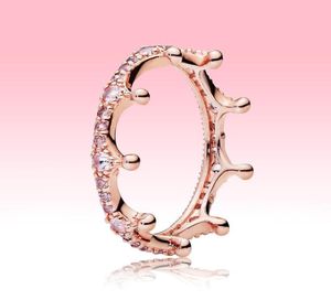 Anel de coroa espumante rosa 18K Jóias de casamento com ouro rosa para 925 CZ PRATA CZ RINGRIA DE CASAMENTO ORIGINAL PARA MULHER