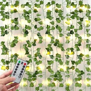 Dekoratif Çiçekler 12 PCS Yapay Ivy Garland sahte bitkiler varlıklar Bahçe partisi dekoru için asılı 100 LED telli ışıklar