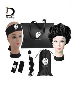 Custom LOGO Hair Extension Bundles Packaging Sets Human Virgin Hair Adhesive Wrap Hang Tags Bonnets Satin Package Bags Box kit14523659