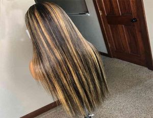 Ombre 1b 27 color straight virgin hair s brown and transparent highlight honey blonde lace front wig266w4597791