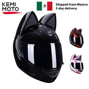 サイクリングヘルメットモーターサイクルヘルメットフルフェイスキャットキャット耳取り外し可能なドット認証セーフティモト