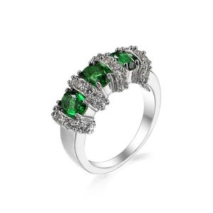Luckyshine amigo presente deslumbrante fogo completo verde quartzo anel 925 prata esterlina banhado para mulher cz zircon anéis rússia americano a207p