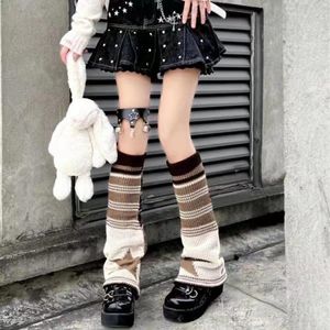 Women Socks Harajuku Fall Winter Knitted Striped Stars Elastic Cover Japanese Girls Y2K Protector High Boot