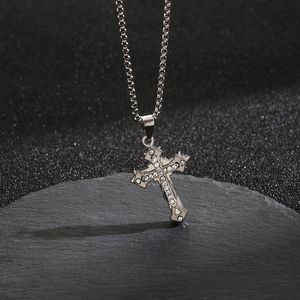 New necklace trendy men's hip-hop handsome micro inlaid double-layer cross pendant versatile transport boyfriend gift men's necklace