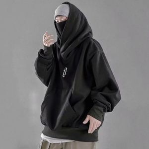 Felpe con cappuccio da uomo Felpe autunno inverno dolcevita con cappuccio tinta unita con cappuccio manica lunga oversize hip hop streetwear felpa oversize stile ninja maschile 231214