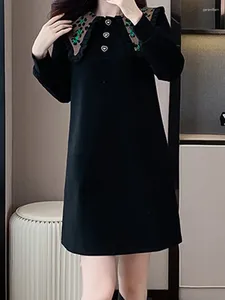 カジュアルドレスS-4XL人形ネックドレスルーズA-Line2023冬の韓国ファッション婦人服