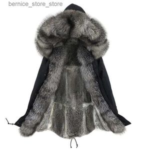 Männer Pelz Faux Pelz LaVelache Winter Echtpelz Mantel Lange Parka Männer Echt Kaninchen Pelz Liner Natürliche Pelz Kragen Mit kapuze Dicke Warme Männliche Jacke Q231212