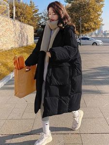 Mulheres para baixo parkas para baixo algodão parkas mulheres longo acolchoado jaqueta inverno feminino oversized solto casacos quentes senhoras moda coreana com capuz longo jaqueta 231213