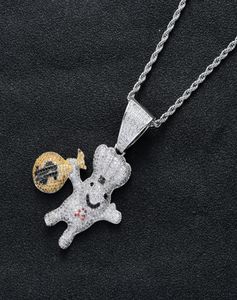 New Style 18K Gold Plated Iced Out CZ Zirconia US Dollar Sign Money Bag Doll Pendant Chain Necklace Hip Hop Rapper Jewelry for Men1999287