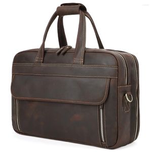 Briefcases Crazy Horse Leather Retro Briefcase Men's Business Handbag Large Capacity 15 Inch Computer Bag