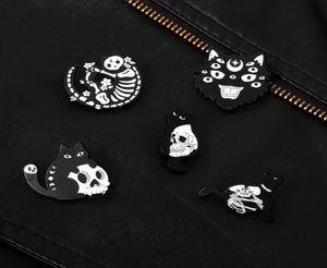 Kreskówkowy szkielet kota Emalii Bról Pins Unisex punk stop Alloy Animal Pins na Halloween Torba Sweter Cowboy Hat B5530287