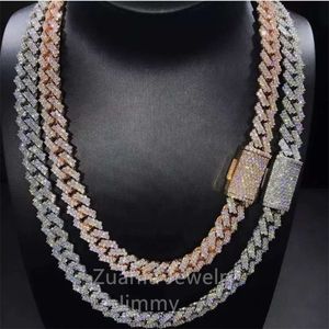 13mm duas fileiras de ouro rosa branco ouro amarelo cor mirco pave vvs1 moissanite bling diamante clareza miami cubana link chain