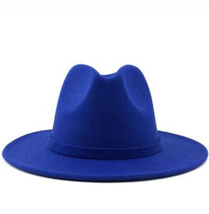 Luxury Men Women Fedora Style Felt Black Jazz Dress Hats British Brim Trilby Party Formal Hat Cap Wool Yellow Wide Panama 565861068644