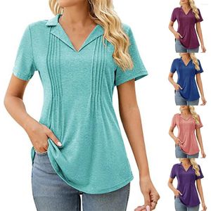 Damen-T-Shirts, Revers, faltbar, locker, kurzärmelig, einfarbig, aktive Damen-T-Shirt aus Baumwolle