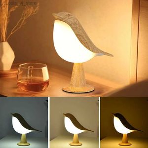 Night Lights LED Simple Magpie Bedside Lamp Touch Switch Wooden Bird Night Light for Bedroom Table Reading Lamp for Child Kits Gifts YQ231214