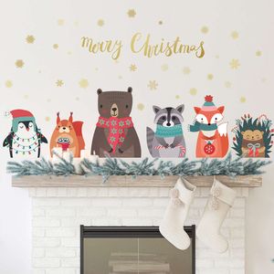Vrolijke kerst cartoon dieren beer vos muurstickers voor woonkamer slaapkamer huis decoratieve muurstickers PVC festivalstickers