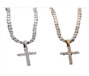 Ciondolo zircone ghiacciato con catena da tennis da 4 mm Collana Uomo Donna Gioielli hip hop Oro argento CZ Set2374599