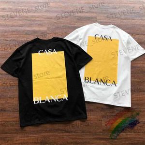 Men's T-Shirts New Casablanca T-Shirt Casual Men Women Yellow Block Print Cotton Oversize T Shirt Top Tee T231214