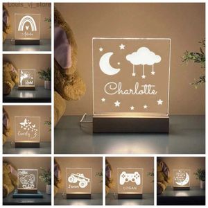 Nachtlichter, personalisiertes LED-Nachtlicht, Lasergravur, Moom-Sterne, Regenbogen-Dekor, individueller Name, Acryl-Lampe für Schlafzimmer, Dekoration, YQ231214