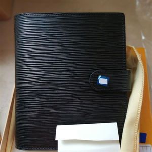 Black Epi Cow Leather Water Ripple Small Notepad Pocket Wallets Notbok Kort Pass Holder Meeter Record Book 19 14CM262N