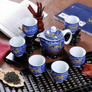 Çay Bardakları Çin Seramik Seti Kung Fu Porselen Kupa Pot Ejderha Çay Teapot Teapup Kungfu Teaset Puer Oolong Töreni TeAware 231214