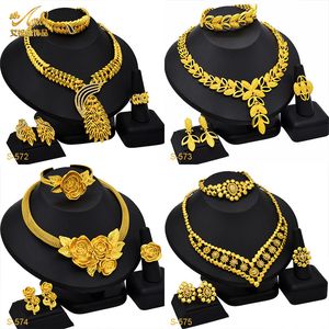 Wedding Jewelry Sets Dubai Gold Plated Jewelry Set Exaggerate Rose Pendant and Earrings Large Necklace Weddings Bridal Jewelry Set Gifts for Women 230504