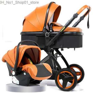 Strollers# High Landscape Baby Stroller Basket Can Sit Reclining Folding Two-way Baby Carriage 3 in 1 Stroller brand high-end designer Q231215