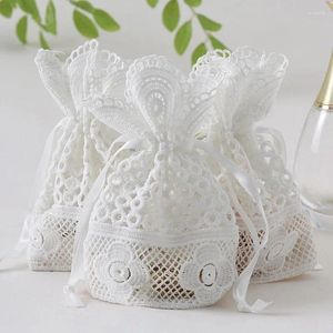 Gift Wrap 2 Pc 10 14cm Round Hole Lace Box Jewelry Storage Bag Milk Yarn Bundle Pocket Drawstring Bags Packaging Party Wedding Favors