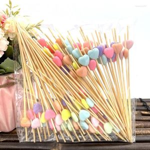 Forks 100Pcs/Bag Creative Disposable Bamboo Skewers Cupcake Fruit Fork Party Cake Dessert Salad Vegetable Toothpick Skewer