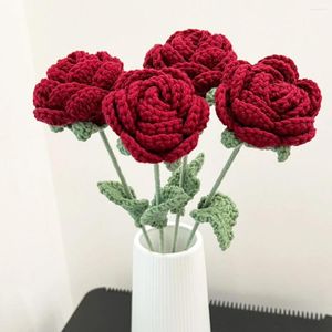 Dekorative Blumen stricken künstliche Rosen handgemachte rote Rose Einzelstrauß gefälschte Blumen für 2024 Valentinstag Hochzeit Party Favor Supplies