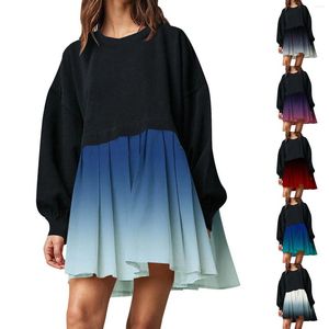 Casual Dresses Ladies Colorblock Oversized Sweatshirts Dress 2023 Autumn Long Sleeve Loose Ruffles A-Line Hoodie Harajuku Pullover Tops