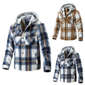 Men's Down Mens Autumn And Winter Fashion Casual Fleece Hooded Warm Thick Jacket Plaid Woolen Overcoat Windproof Hip Hop