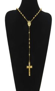 Hot Sell Hip Hop Style Rosary Bead Pendant Jesus Halsband med tydliga strass 24 tum halsband män kvinnor mode smycken whosales6620704