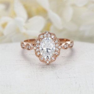 CxsJeremy Anello di fidanzamento in moissanite con taglio ovale da 6,8 mm e 1,5 ct. Fede nuziale in oro rosa 14 carati 585 per le donne, regalo di anniversario nuziale T200905292I