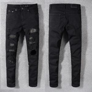 Mens Jeans Skinny Fits Denim Black Pant for Guys Man Biker Slim Ripped Distressed Hip Hop Regular Moto Fit Street Rivet Patches Trendy Long