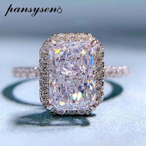 Pierścienie opaski Pansysen Blawling 925 Srebrny srebrny 69 mm Radiant Cut Cut Diamond Kamień dla kobiet Wedding Fine Biżuter Prezent 231212