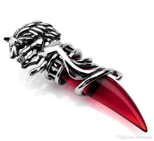 Crystal Red Blue Wolf Tooth Tribal Floating Charms For Glass Lockets Pendant Men039S rostfritt stålhänge halsband1194377