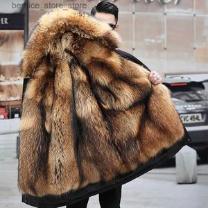 Men's Fur Faux Fur 2023 Winter Warm Coats Men Waterproof Jackets Faux Fur Coat for Man and Woman Long Parkas Outdoors Windbreaker Jacket Men Q231212