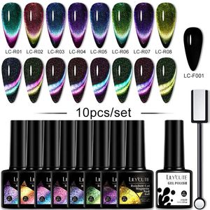 Akrylpulver vätskor lilycute 10st set gel nagellack 9d reflekterande glitter katt magnetisk uppsättning med stick blöt ut konst lack 231213