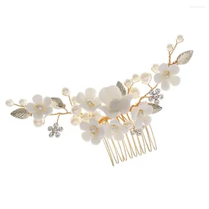 Grampos de cabelo 10 dentes pentes laterais com pérolas de liga de preservação de cor flor de cerâmica para mulheres mãe filha amigos