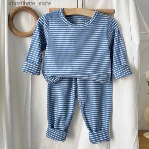 Pyjamas barns pyjamas set höst baby pojke flickkläder rand sömnkläder set barn termiska underkläder tonåringskläder set 8 12 14y